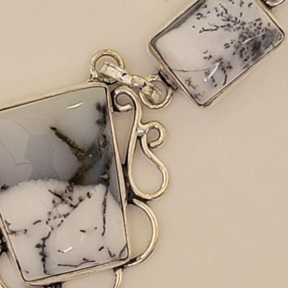 Dendritic Opal Sterling Silver Necklace, 20 Inch Handmade Statement Jewelry - Picture 6 of 10